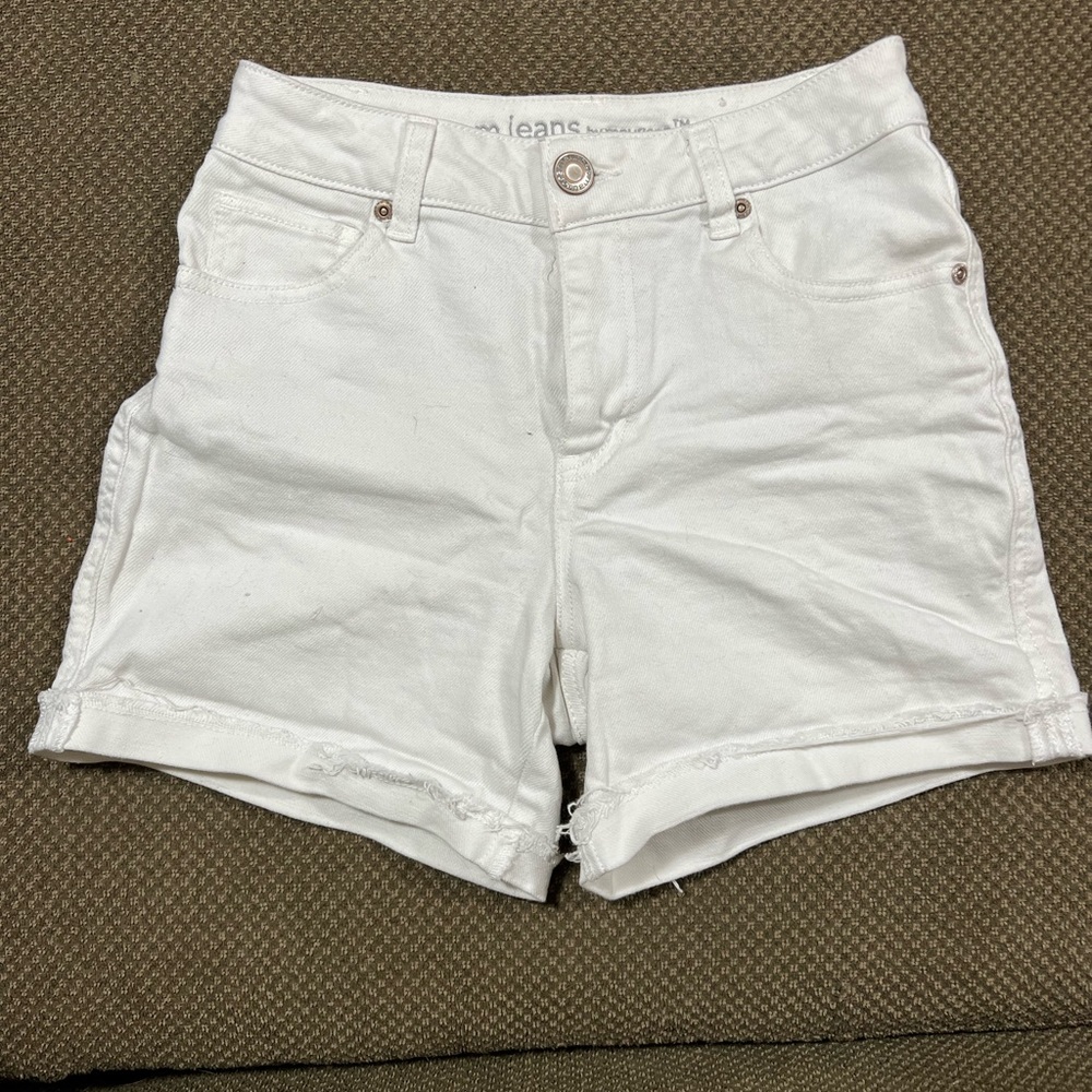 White high rise jean shorts by Maurices.  Size 0